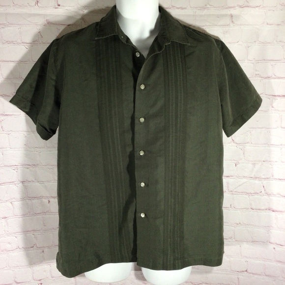 Van Heusen Green Button Down Short Sleeve Shirt - Size Large (16-16 1/2) - Picture 1 of 6
